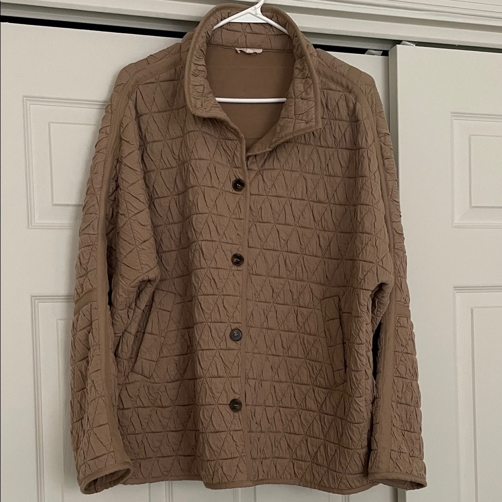 Quilted Button-Front Jacket in Taupe